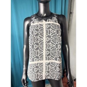 Adrianna Papell Blouse Womens Small Black Floral Lace Sleeveless‎ Top Shirt